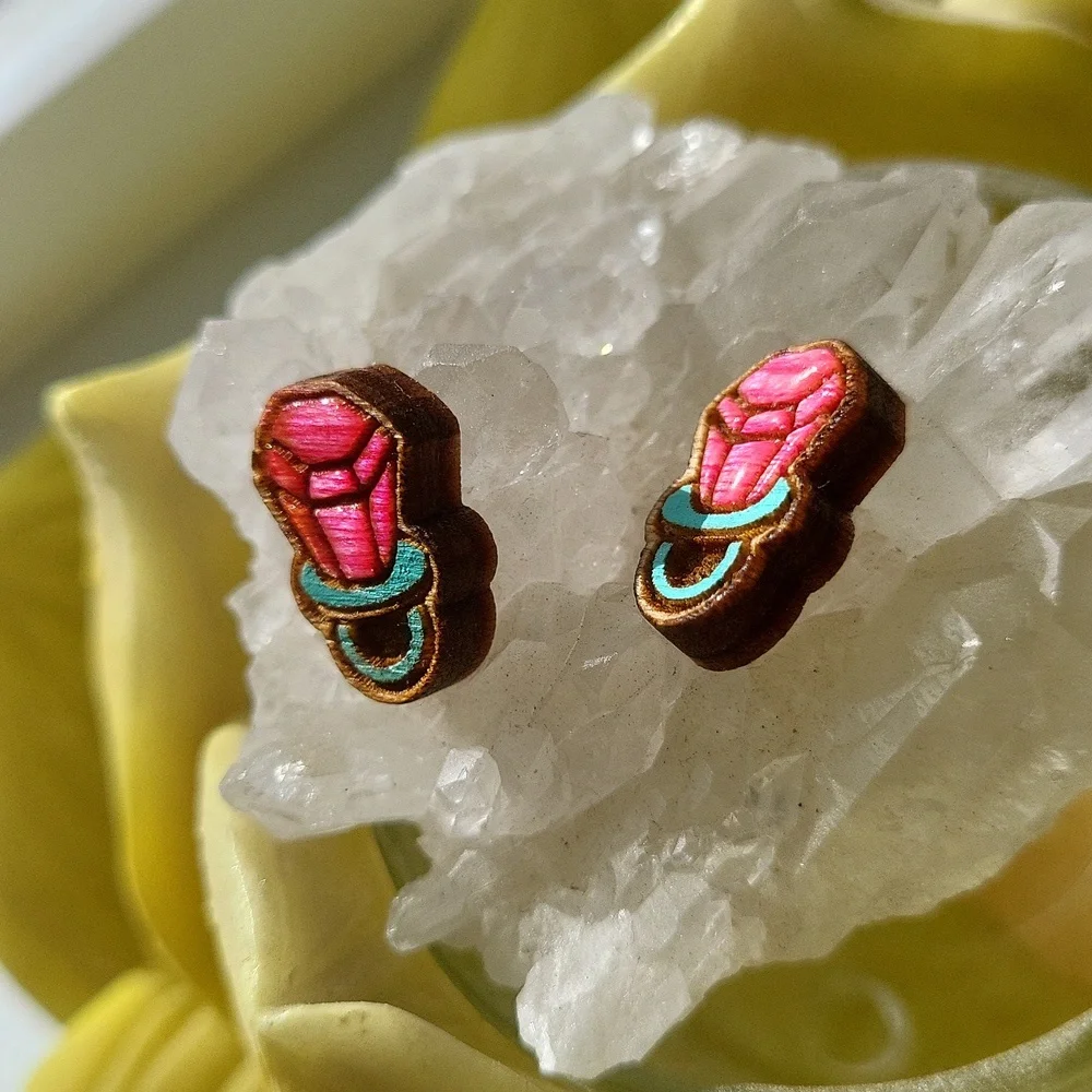 Hand-crafted Pink RING POP stud earrings